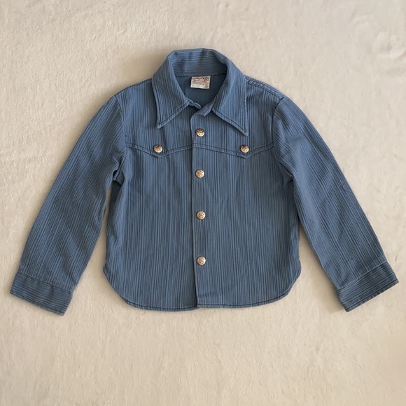 {VTG} Billy the Kid | Permanent Press Retro Snap Button Front Western Shirt Blue - Picture 16 of 16